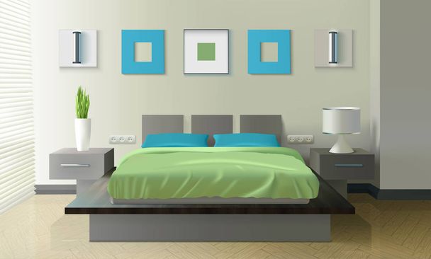 現実的なデザインのモダンなベッドルーム  - ベクター画像