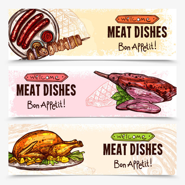 Hand Drawn Meat Horizontal Banners - Vector, Image