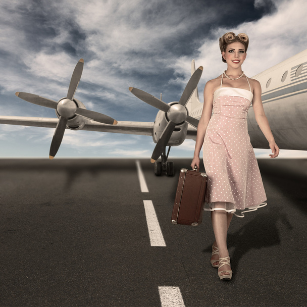 portret stewardessa klasyczny styl Vintage - Zdjęcie, obraz