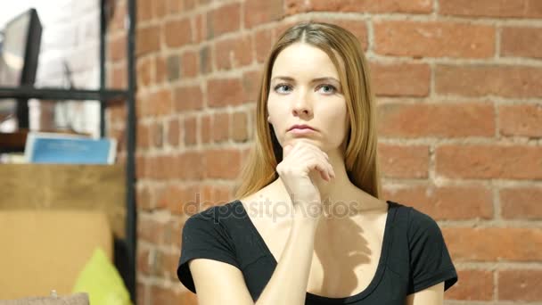Thinking, Portrait of Beautiful Brunette Woman, Indoor - Footage, Video