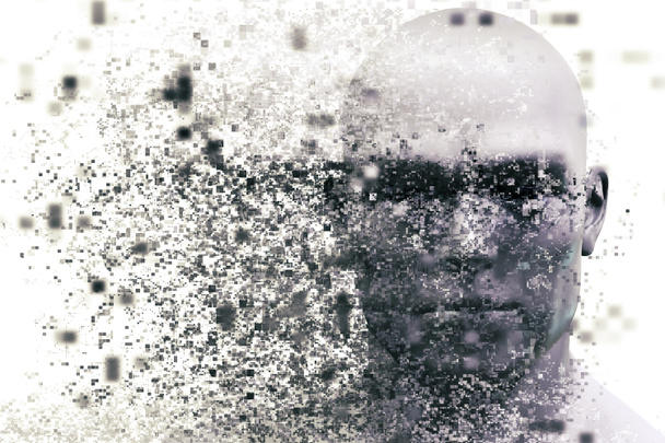 Człowiek twarz z mocą rozproszenie pikseli - Zdjęcie, obraz