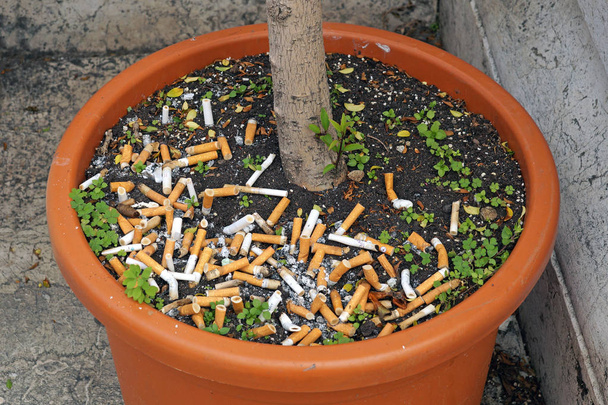 Velkou hromadu dal cigarety v popelníku. Kouření, kuřák, závislost, zdravotní riziko, pojem rakovina plic. - Fotografie, Obrázek