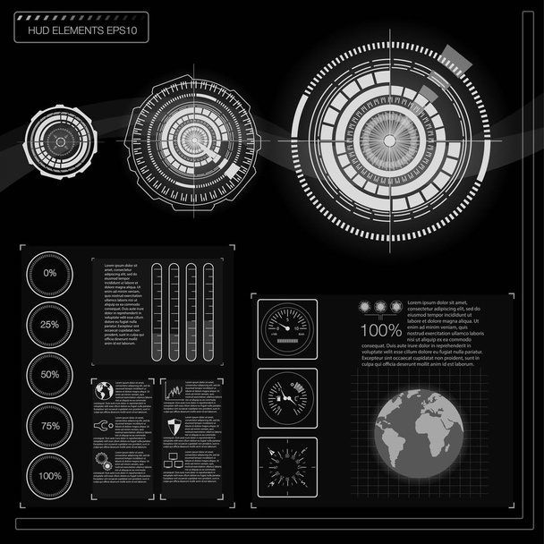 Abstract background with different elements of the hud. Hud elements,graph.Vector illustration.Head-up display elements for the web. - Вектор, зображення