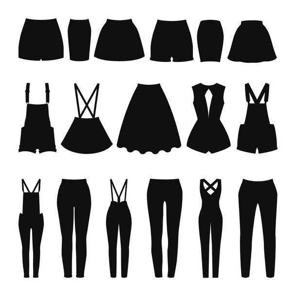 Conjunto de saias de mulher na moda, shorts, macacão e calcinha
 - Vetor, Imagem