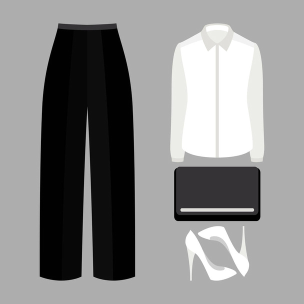 Μοντέρνα γυναικεία ρούχα, με εσώρουχα, μπλούζες και αξεσουάρ - Διάνυσμα, εικόνα