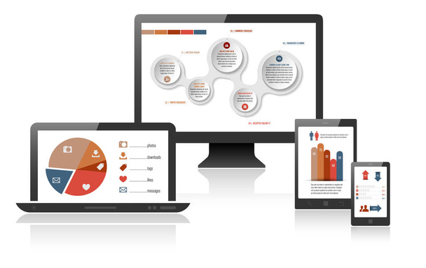 Infografika web designu v různých zařízeních - Vektor, obrázek