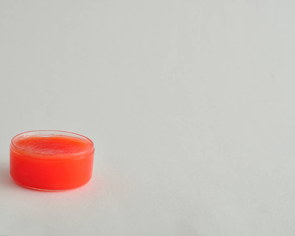 Palma labial roja en un frasco aislado sobre un fondo blanco
 - Foto, Imagen