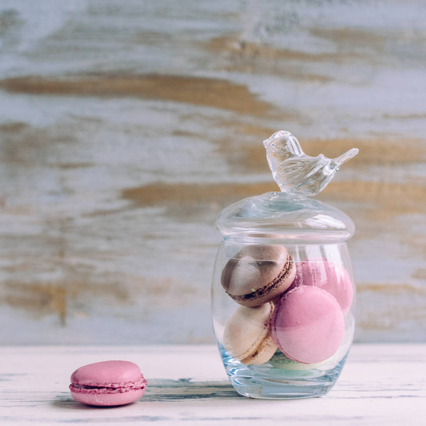 Vintage jar of marshmallow on a gray background - Фото, зображення