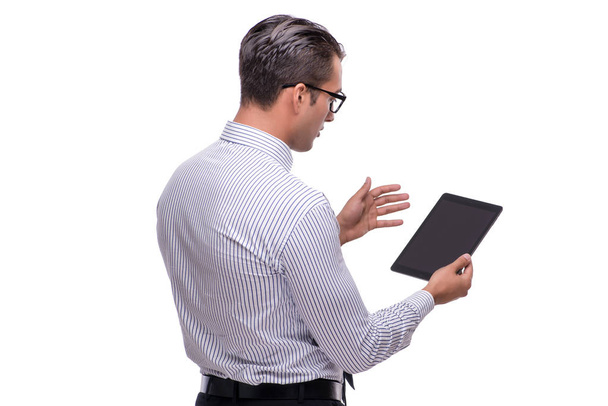 Handsome businessman working with tablet computer isolated on wh - Photo, Image