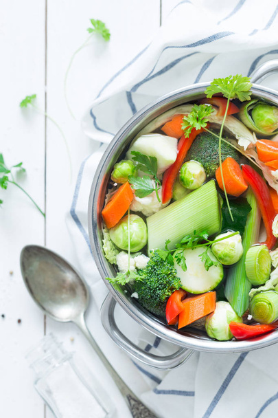 Colorful fresh clear spring soup - vegetarian stock - Photo, Image