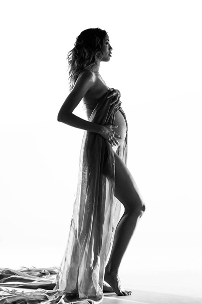 Silhouette Full Length Portrait Of Beautiful Pregnant African American Woman - Photo, image