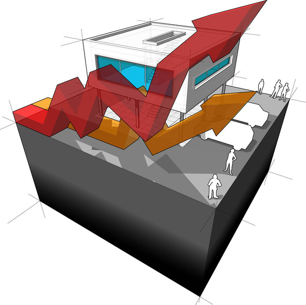 Επαγγελματίες βέλη και σύγχρονο σπίτι διάγραμμα - Διάνυσμα, εικόνα