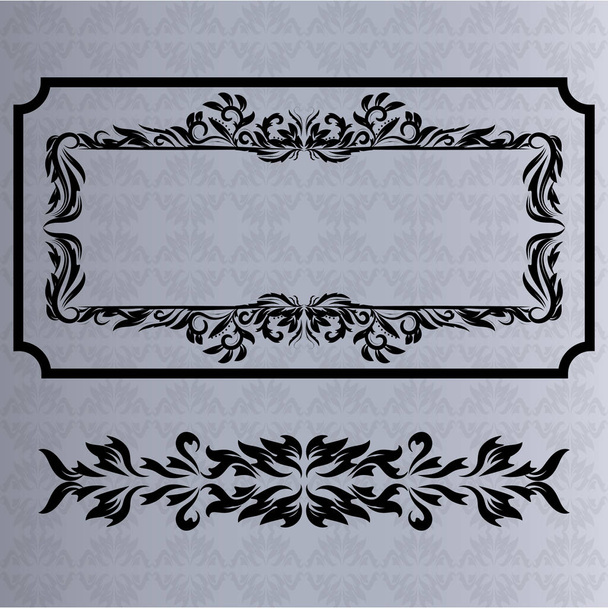 灰色の背景のデザイン要素のベクター装飾的なフレーム レトロ ベクトル黒フレーム - ベクター画像