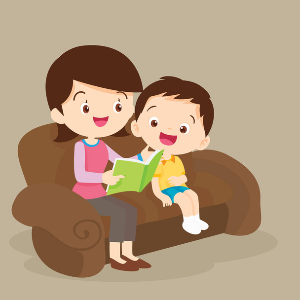 Anne ve oğlu birlikte okuma - Vektör, Görsel