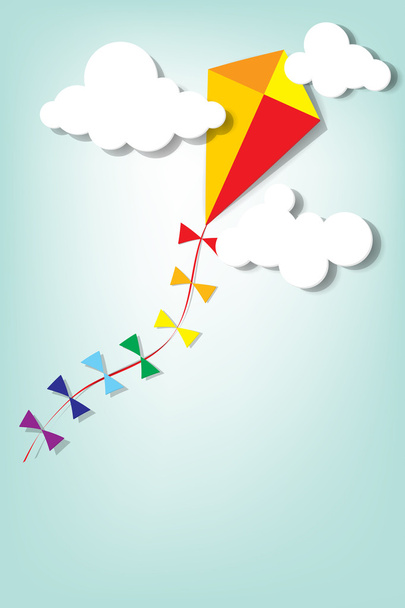 Kite up in the clouds - Vector, Image