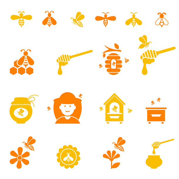 Conjunto de iconos de abeja y miel. Orgánica natural
 . - Vector, Imagen