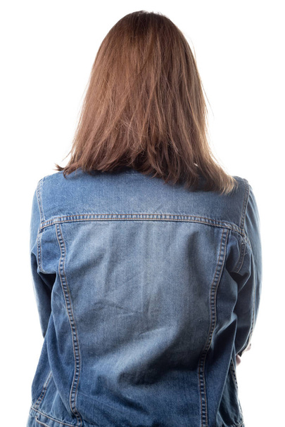 Kobieta w dżinsowej kurtki od tyłu - Zdjęcie, obraz
