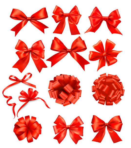 Grande set di fiocchi regalo rossi con nastri. Vettore
 - Vettoriali, immagini