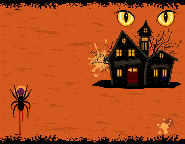 Grungy tarjeta de fiesta de Halloween con fantasmas mansión
 - Vector, Imagen