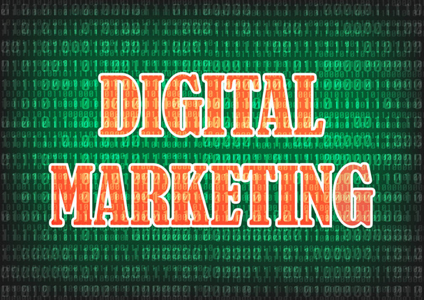 digitaler Marketing-Text mit digitalem Dezimalzahlenhintergrund  - Vektor, Bild