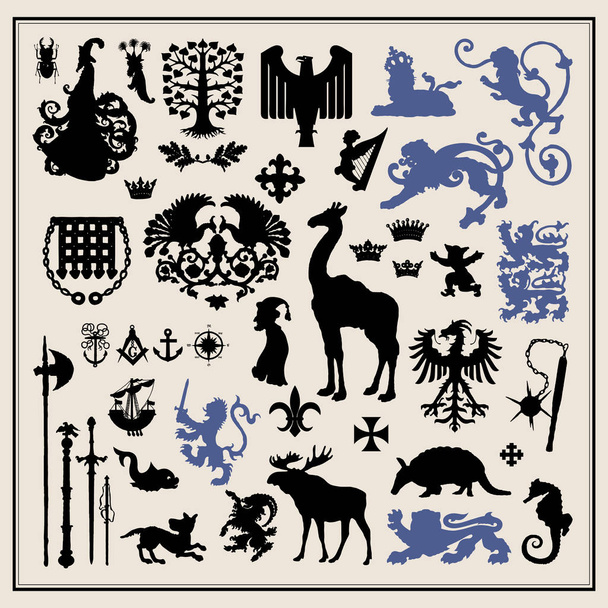 Silhouettes of heraldic design elements - Vector, Image