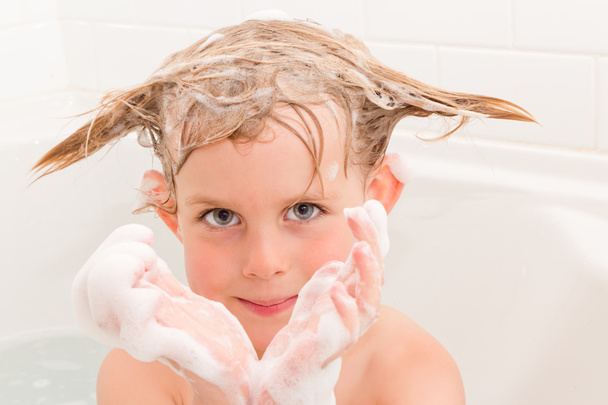 Girl in Bath with Funny Hair - Photo, Image