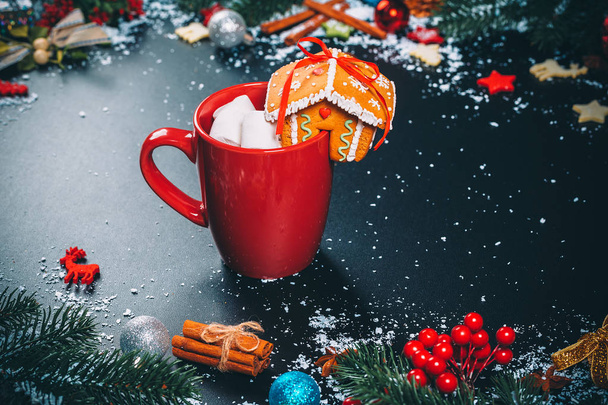 Christmas background with Cup of marshmallows - Φωτογραφία, εικόνα