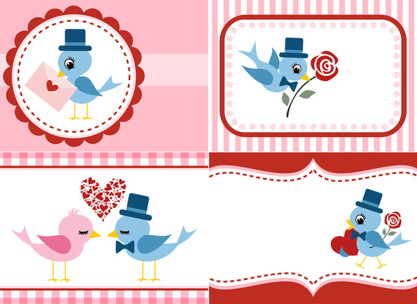 Birds greeting, envelope cover set. Valentine Design. - Vector, Imagen
