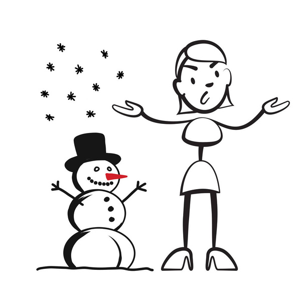 Stick figure woman in winter - what to wear? - Vector, Image