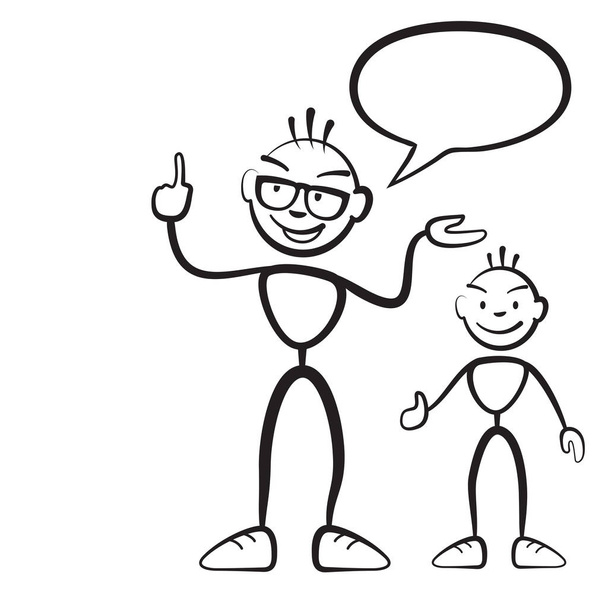Stick figura persona hombre con niño y el habla burbuja
 - Vector, imagen
