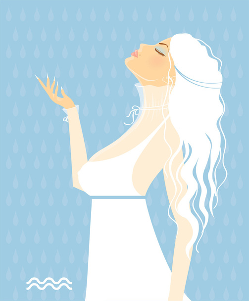 Beautiful girl in white dress - zodiac signs (aquarius) - Vettoriali, immagini