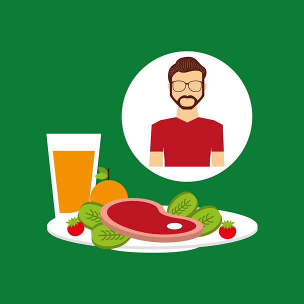 healthy food man with plate food - Vector, Image