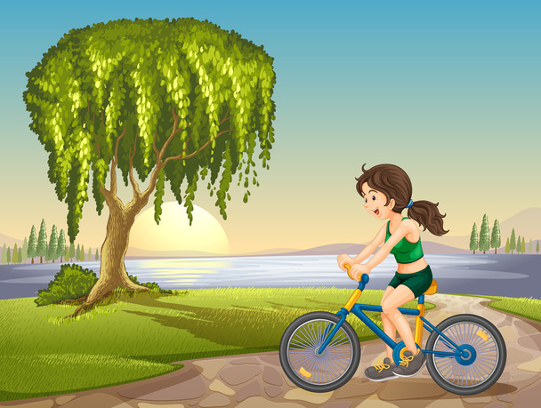 a lány és a kerékpáros - Vektor, kép