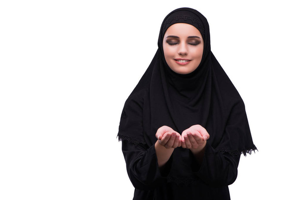 Donna musulmana in abito nero isolato su bianco
 - Foto, immagini
