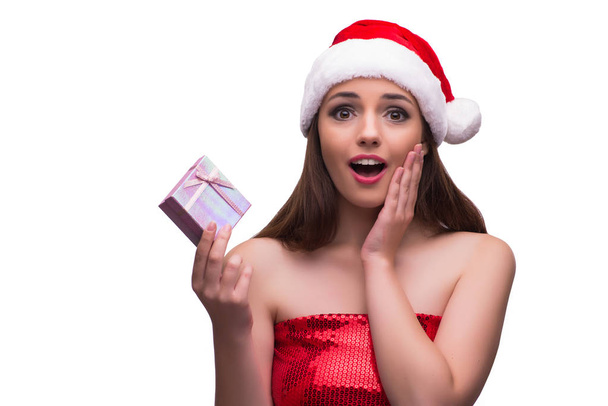 Santa girl with giftbox isolated on white - Photo, image