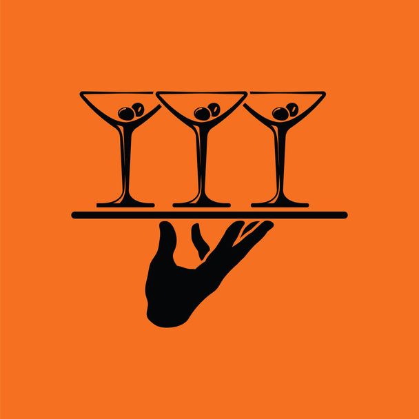 Waiter hand holding tray with martini glasses icon - Vector, Image
