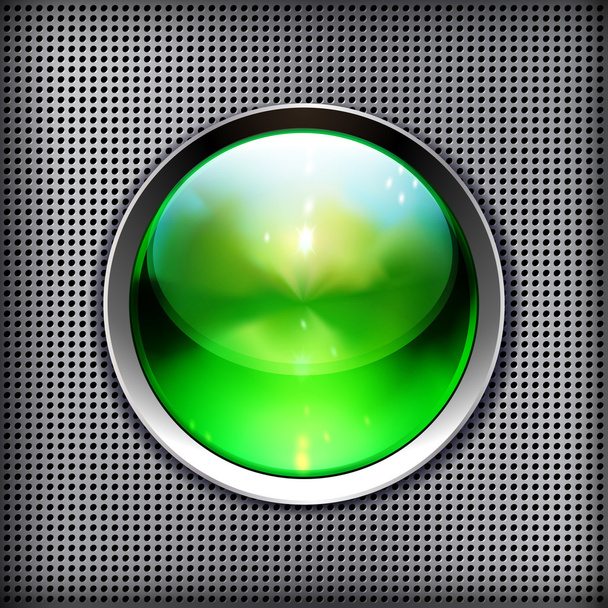 Techno background with glossy button. Metal banner. - Wektor, obraz