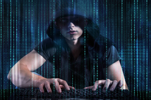 Young hacker in digital security concept - Photo, Image
