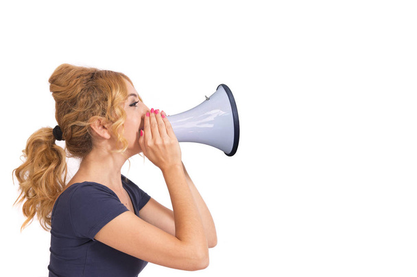 Female megaphone screaming - Photo, Image