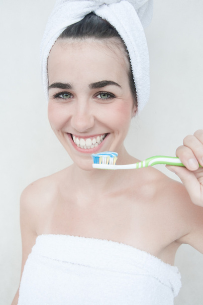 Woman with toothbrush - 写真・画像