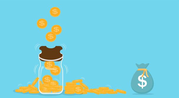 Piggy bank with falling gold coins - Contribution to the Future. - Vector, Image
