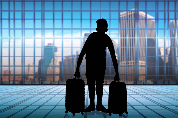 Hombre en concepto de viaje con maleta
 - Foto, Imagen