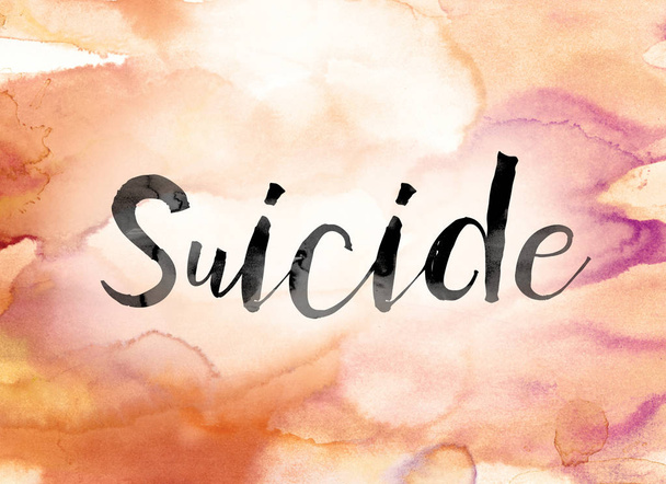 Αυτοκτονία πολύχρωμο ακουαρέλα και μελάνι λέξη τέχνη - Φωτογραφία, εικόνα
