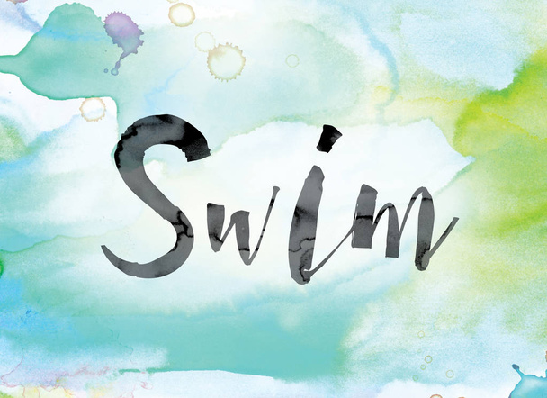 Swim Colorful Watercolor and Ink Word Art - Foto, Imagen