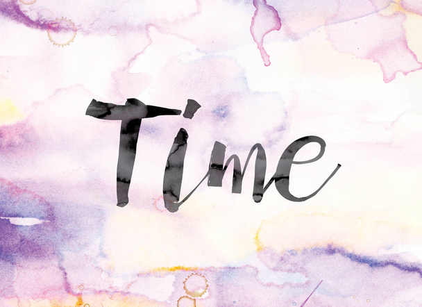 Time Colorful Watercolor and Ink Word Art - Φωτογραφία, εικόνα