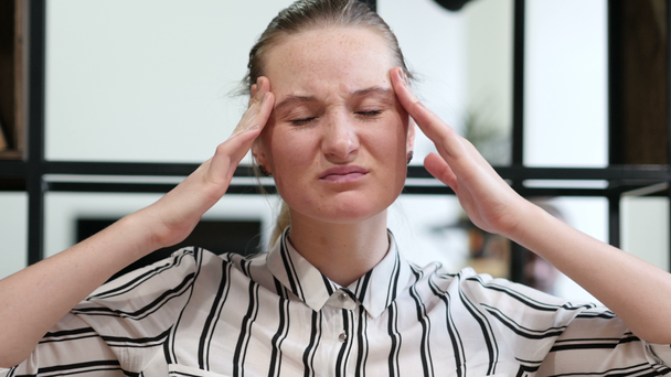 Tense Woman with Headache, Frustration - Video
