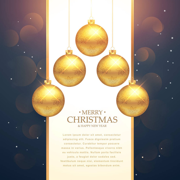 golden karácsony balls fesztivál üdvözlés háttér lóg - Vektor, kép