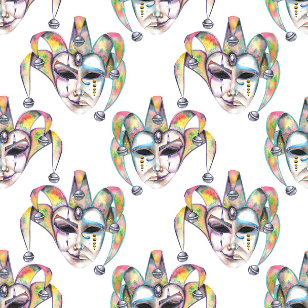 Naadloze patroon met Venetiaanse maskers van gelach en verdriet emoties - Foto, afbeelding