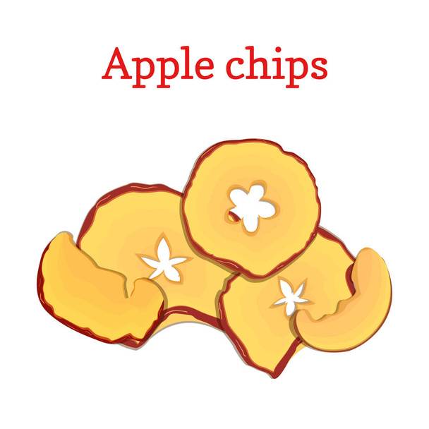 Illustrazione vettoriale di mele frutta secca. Fette di mele fritte, cotte deliziose isolate su sfondo bianco. Può essere utilizzato nella confezione di design cereali, cereali per la prima colazione alimenti sani
 - Vettoriali, immagini