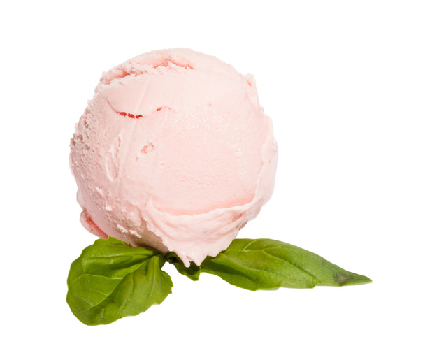 Cuillère de crème glacée aux fraises de haut sur fond blanc avec
 - Photo, image